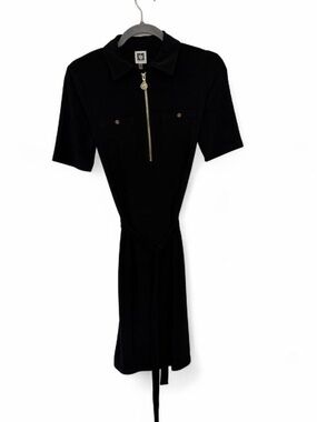 Anne Klein Black Short-Sleeve Zip Front Dress with Gold Hardware (4)